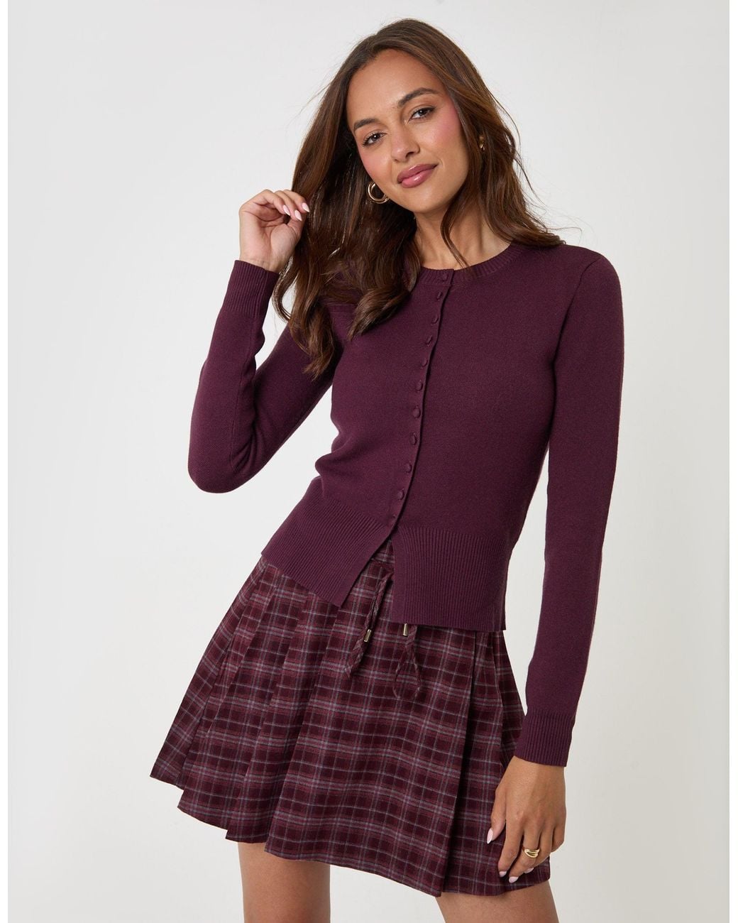 Threadbare Purple Crew Neck Knitted Cardigan