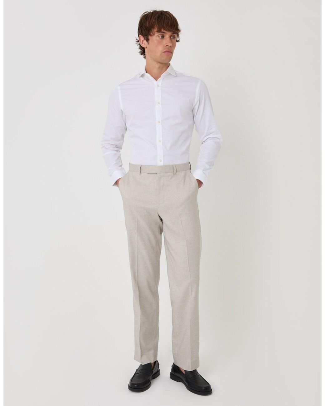 Threadbare Natural Tailored Fit Suit Trousers for men