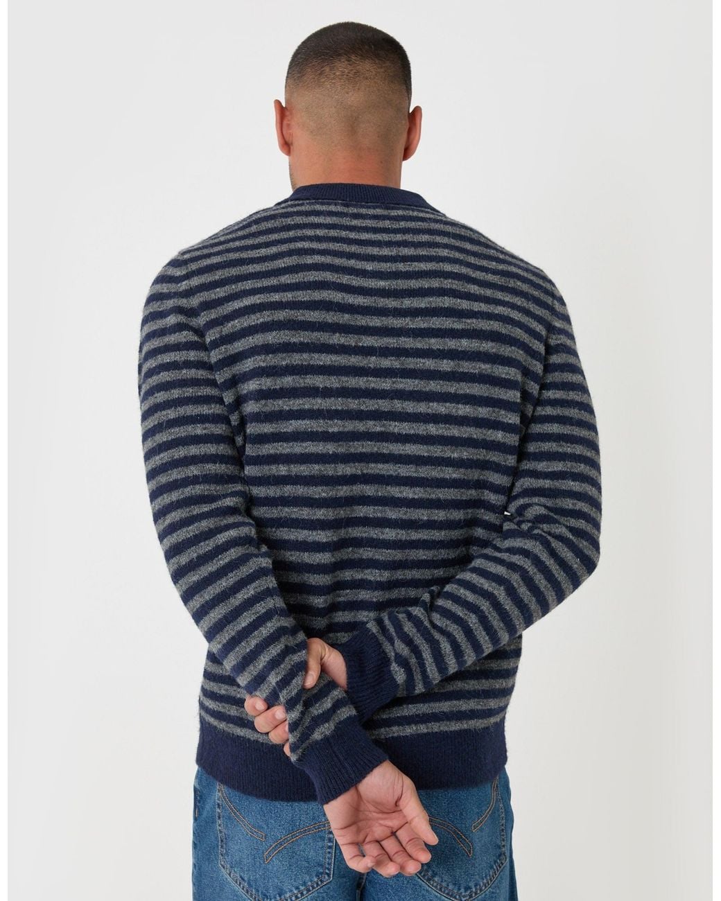 Threadbare Blue Knitted Long Sleeve Polo for men