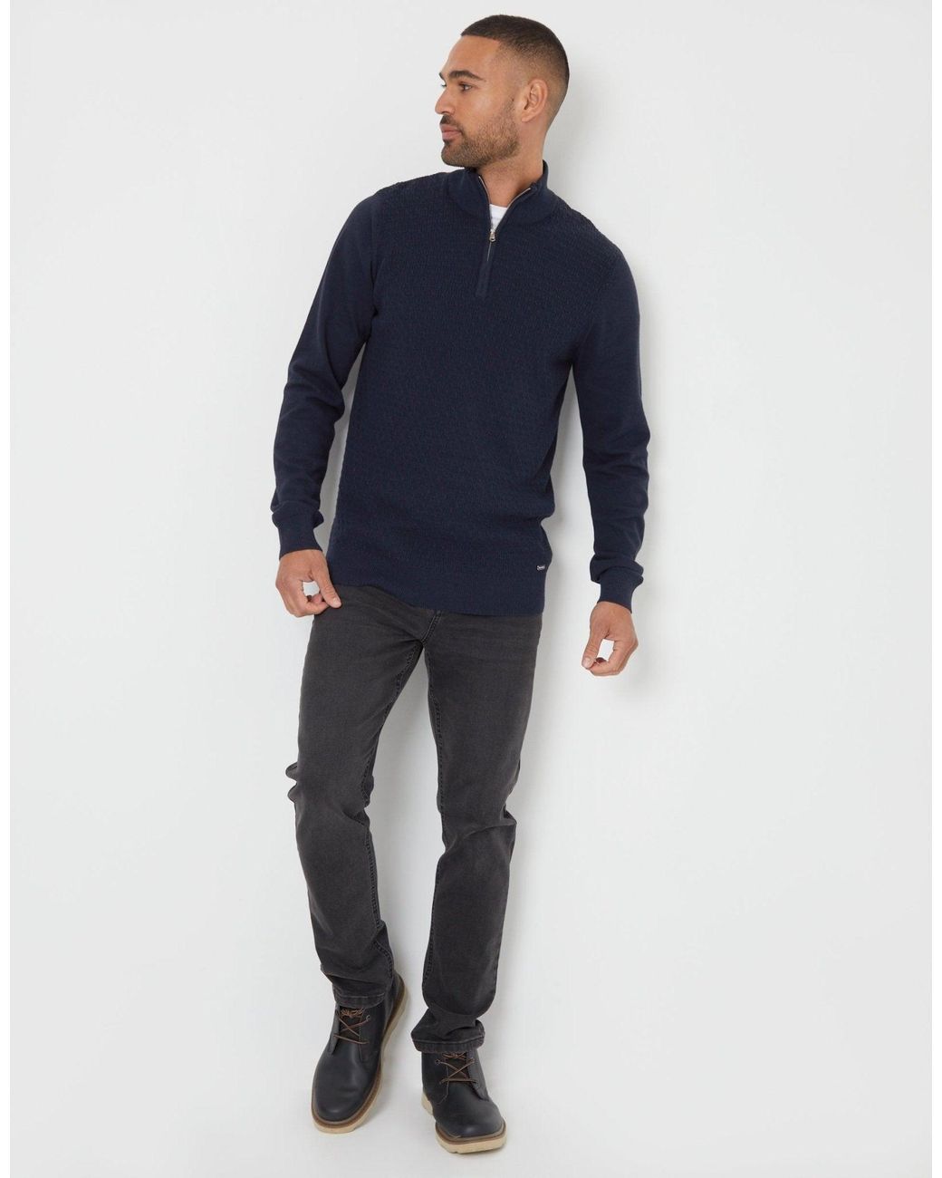 Threadbare Blue Mini Cable Knit Quarter Zip Jumper for men