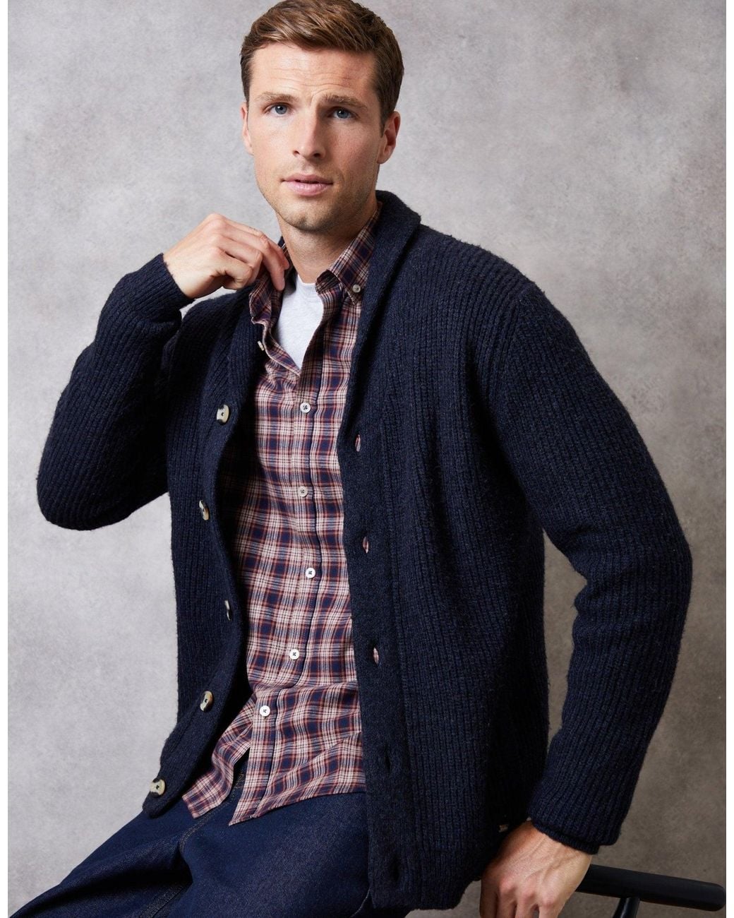 Threadbare Blue Shawl Cardigan for men