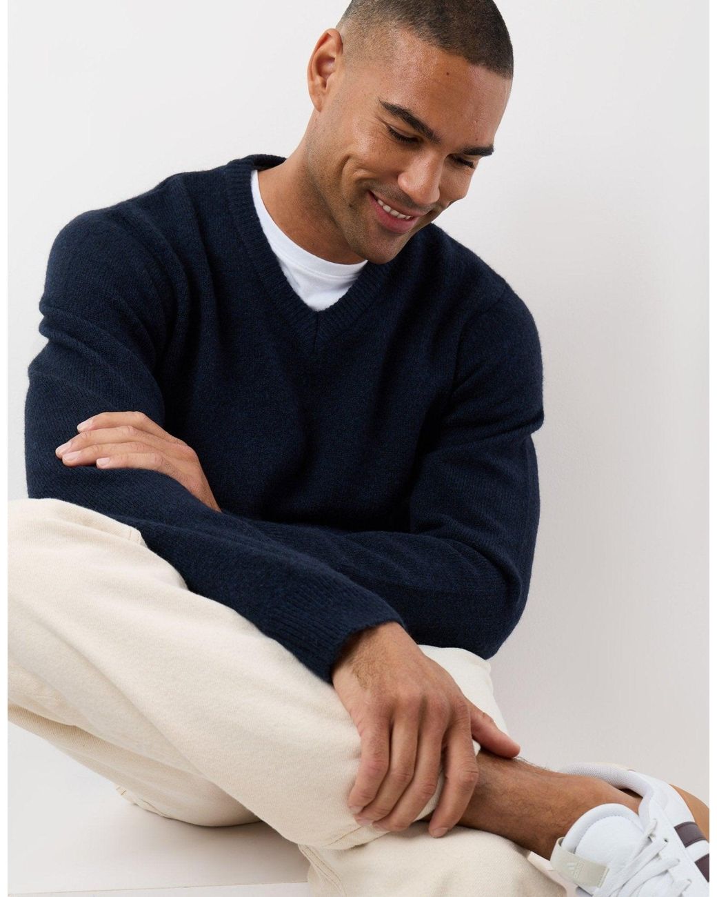 Threadbare Blue Soft V Neck Jumper for men