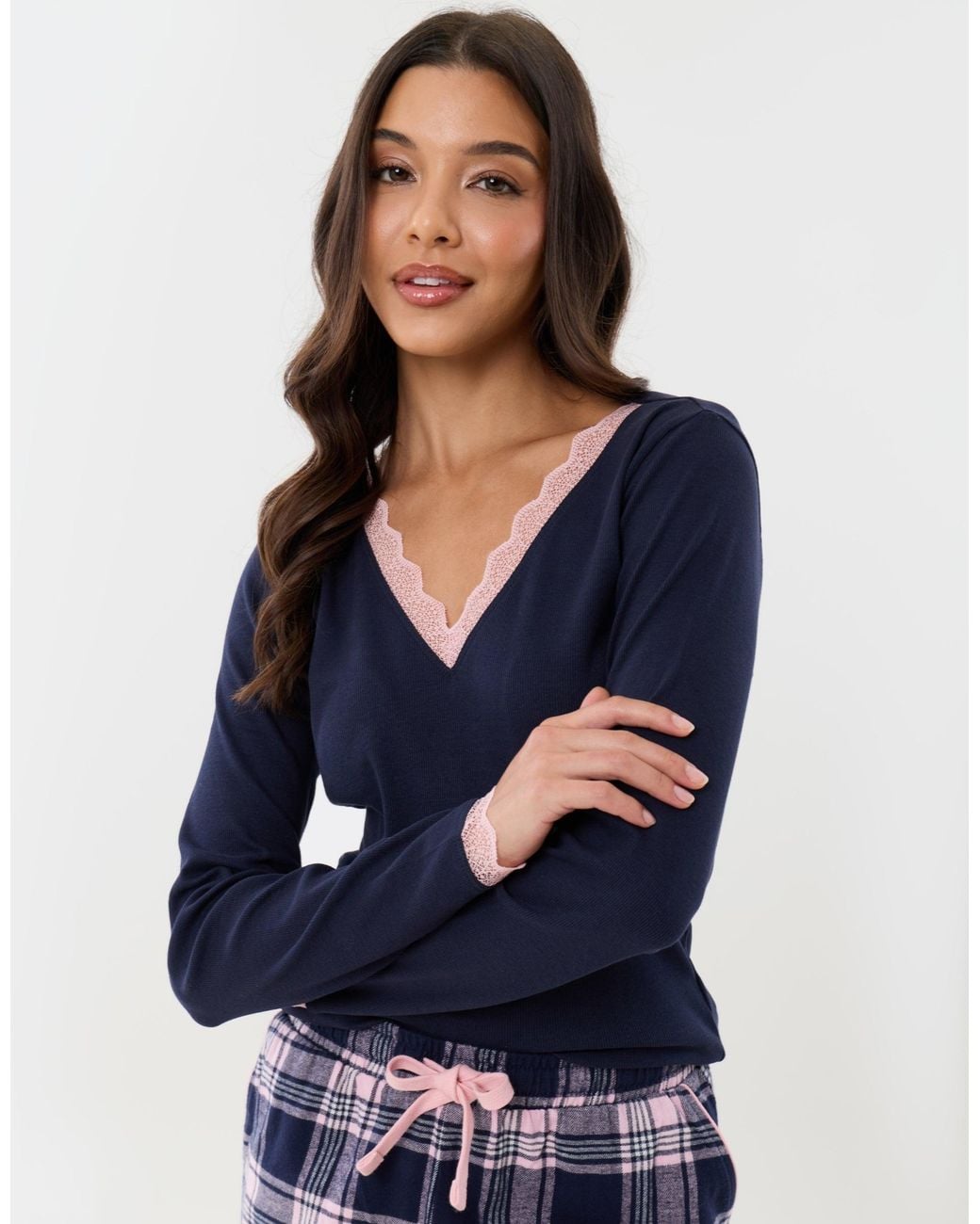 Threadbare Blue Cotton V Neck Pyjama Set