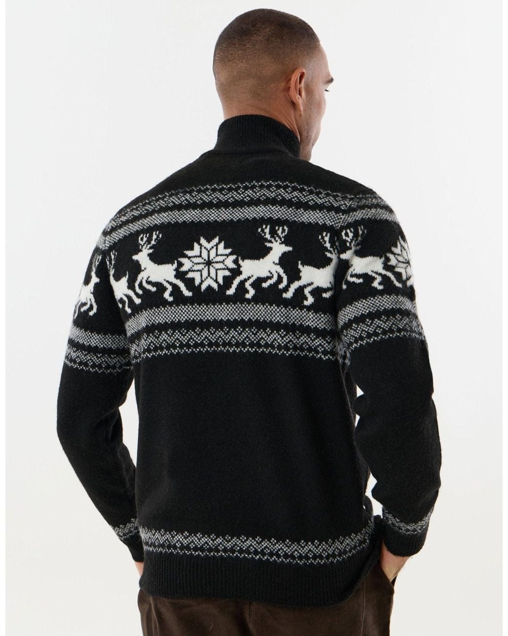 Threadbare Black Reindeer Fairisle Christmas Jumper for men