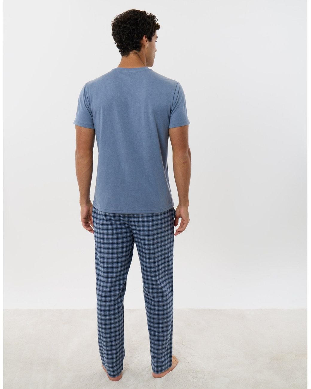 Threadbare Blue T-Shirt & Cotton Flannel Trousers Pyjama Set for men