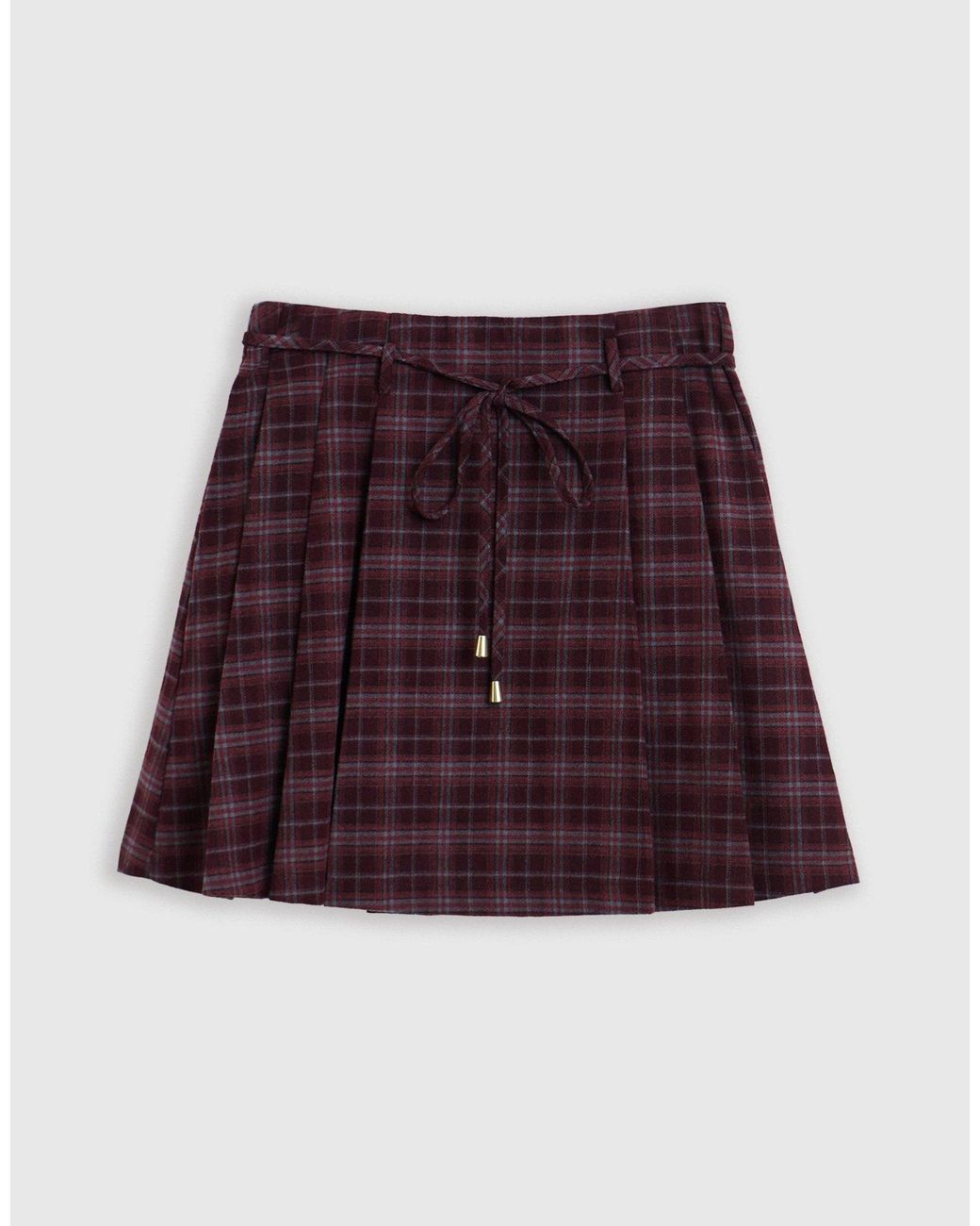 Threadbare Purple Mini Kilt Skirt With Tie Belt