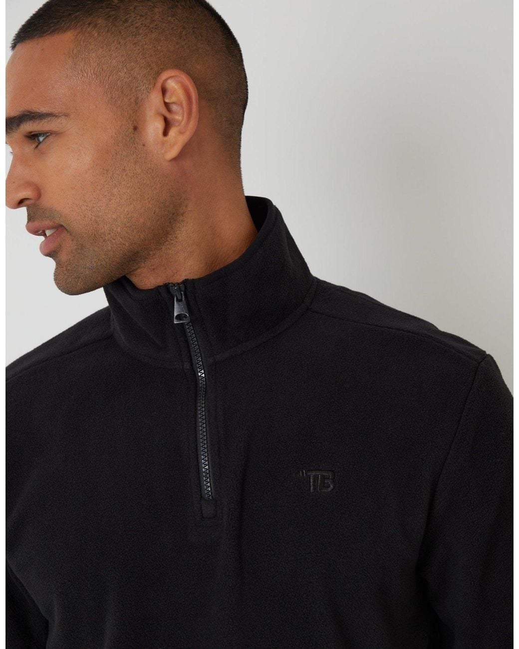 Threadbare Blue Quarter Zip Microfleece Sweatshirt for men