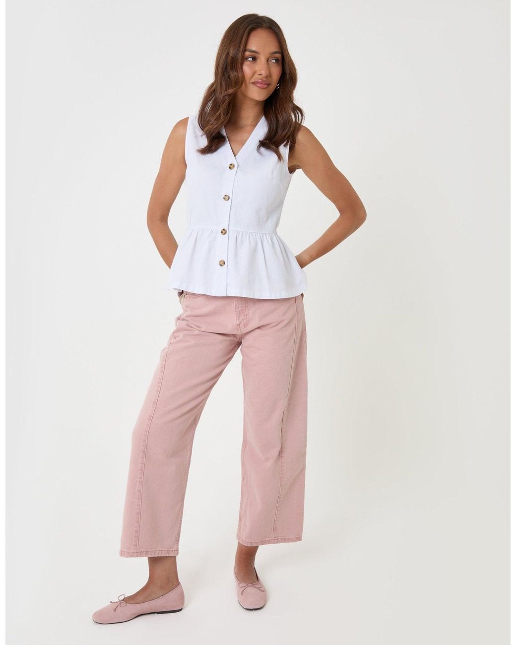 Threadbare White Denim Button Up Peplum Top
