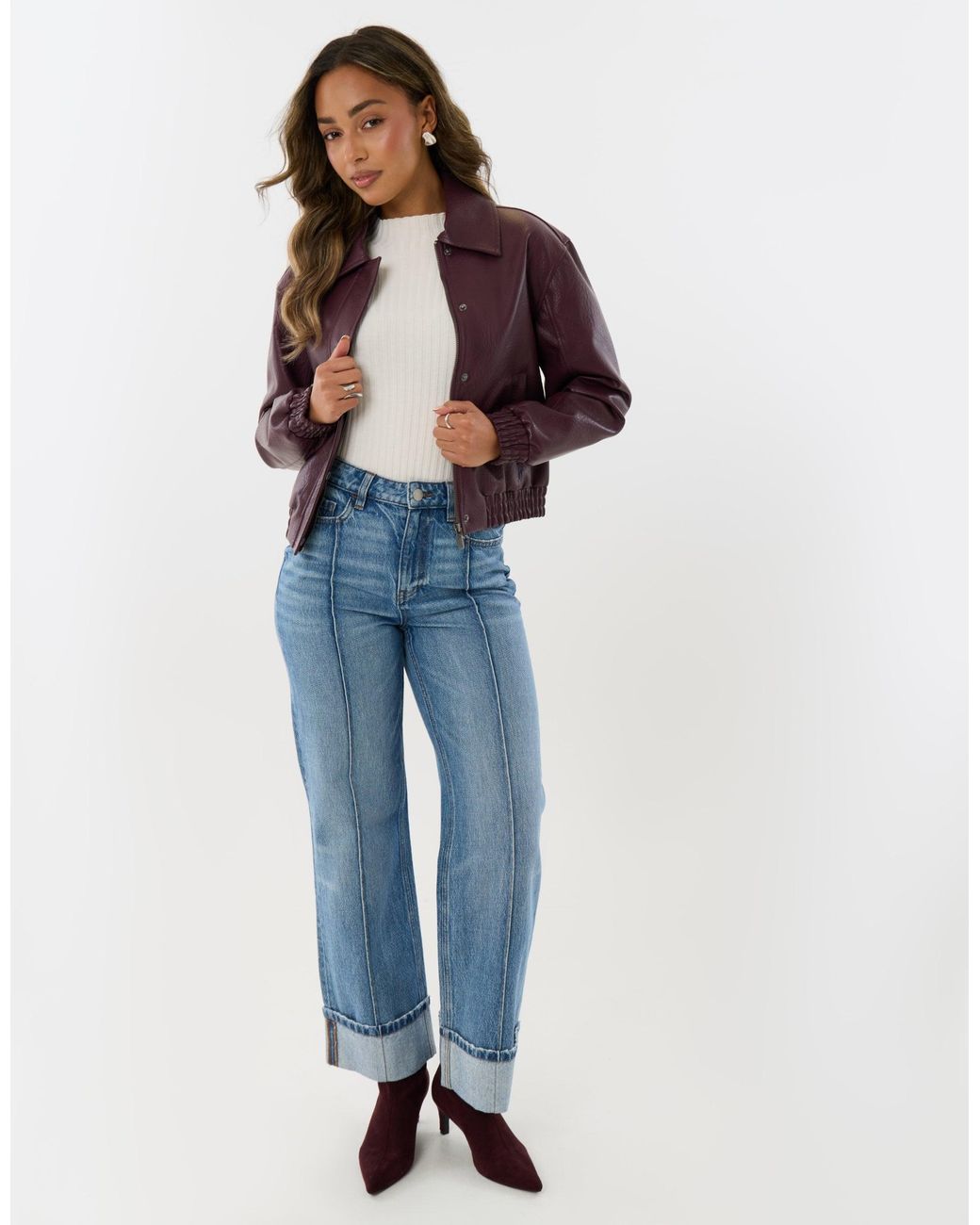 Threadbare Purple Faux Leather Collared Bomber Jacket