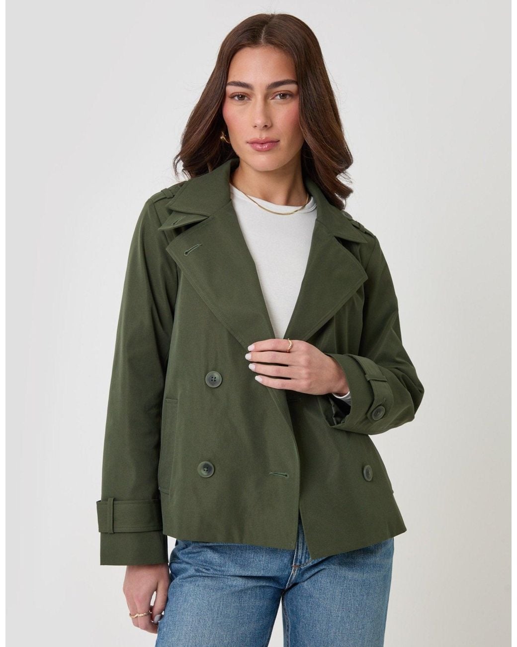 Threadbare Green The Relaxed Funnel Neck Short Trench Coat