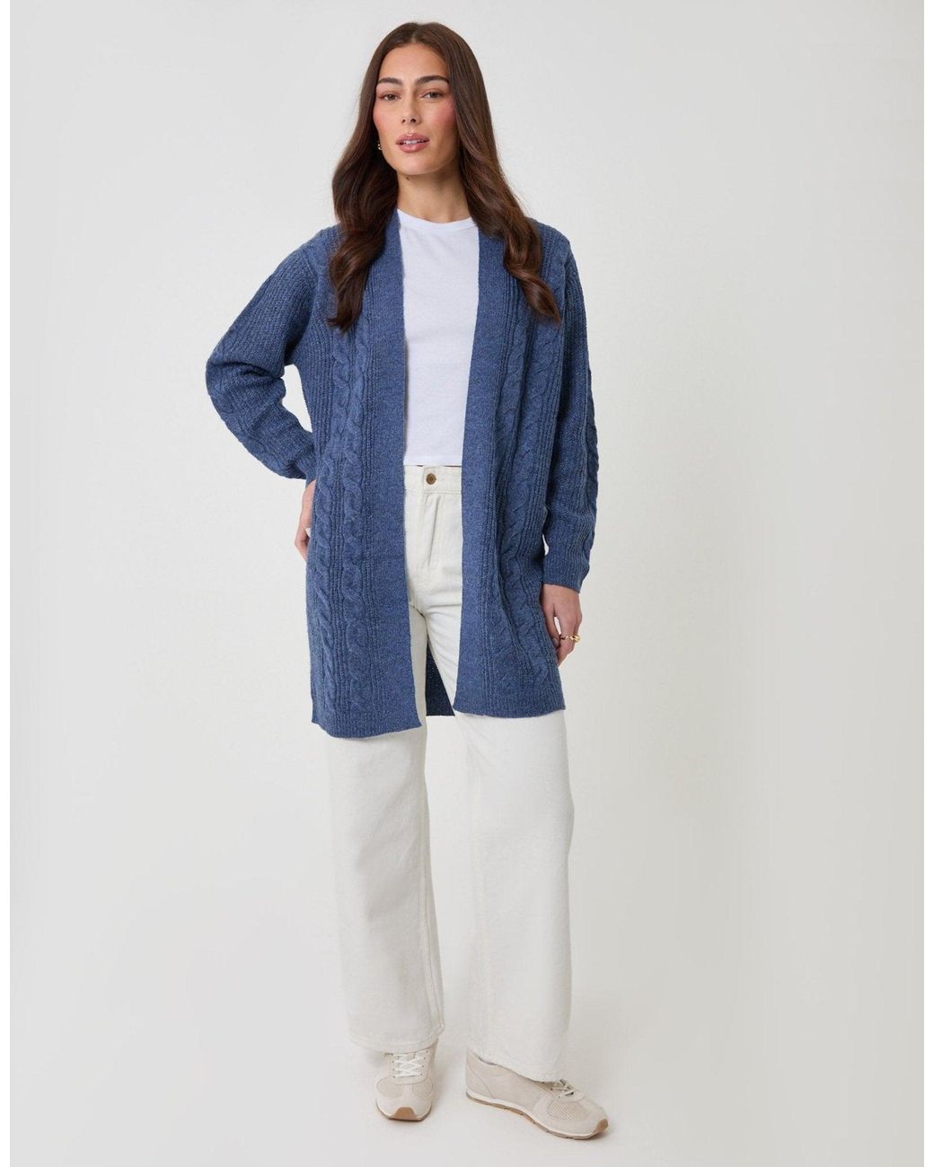Threadbare Blue Cable Knit Open Cardigan
