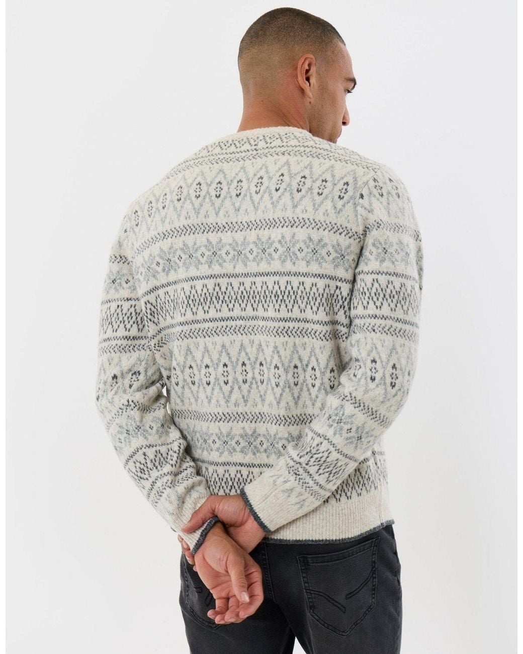 Threadbare Gray Snowflake Fairisle Christmas Jumper for men