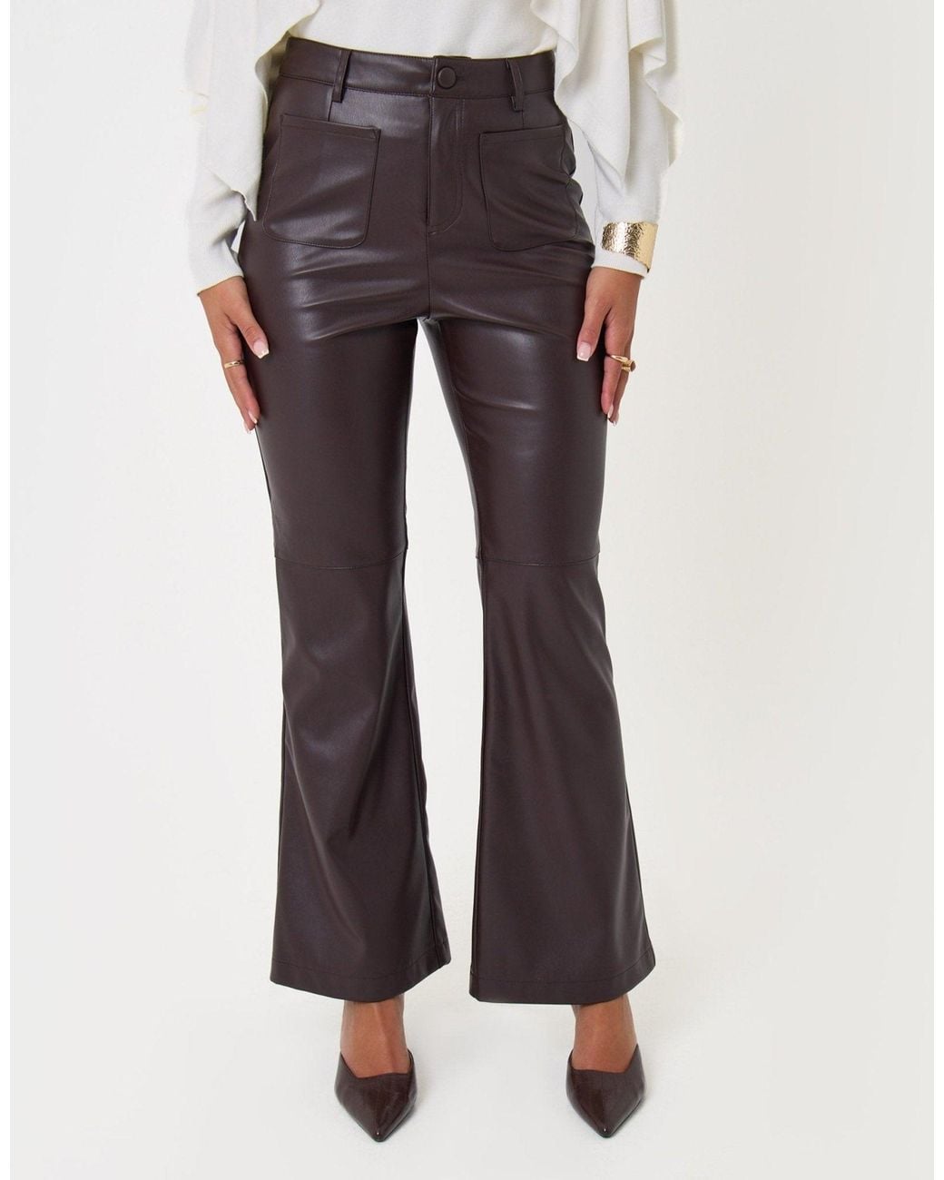 Threadbare White Faux Leather Flared Trousers