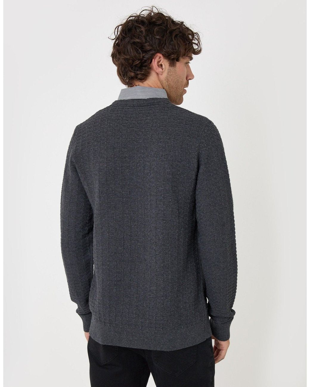 Threadbare Gray Cotton Rich Mock Shirt Crew Neck Jumper for men