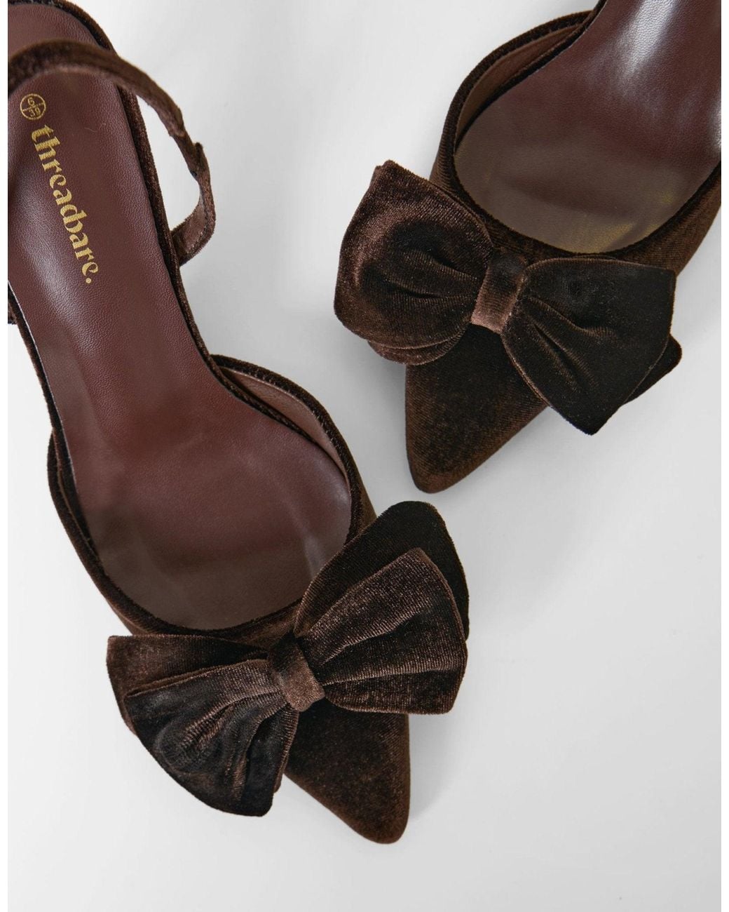 Threadbare Brown Velvet Bow Kitten Heels