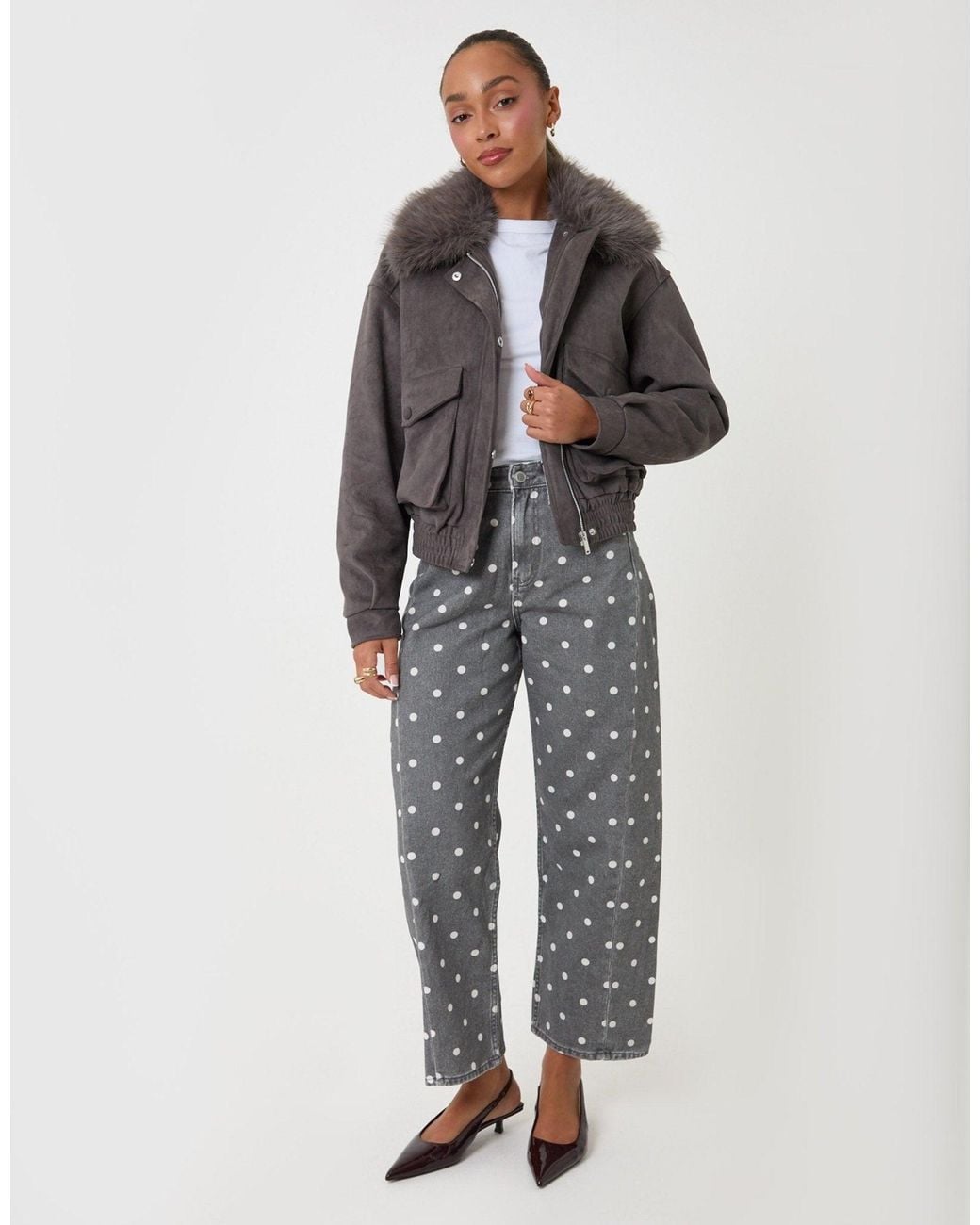 Threadbare Gray Faux Suede Fur Collared Jacket