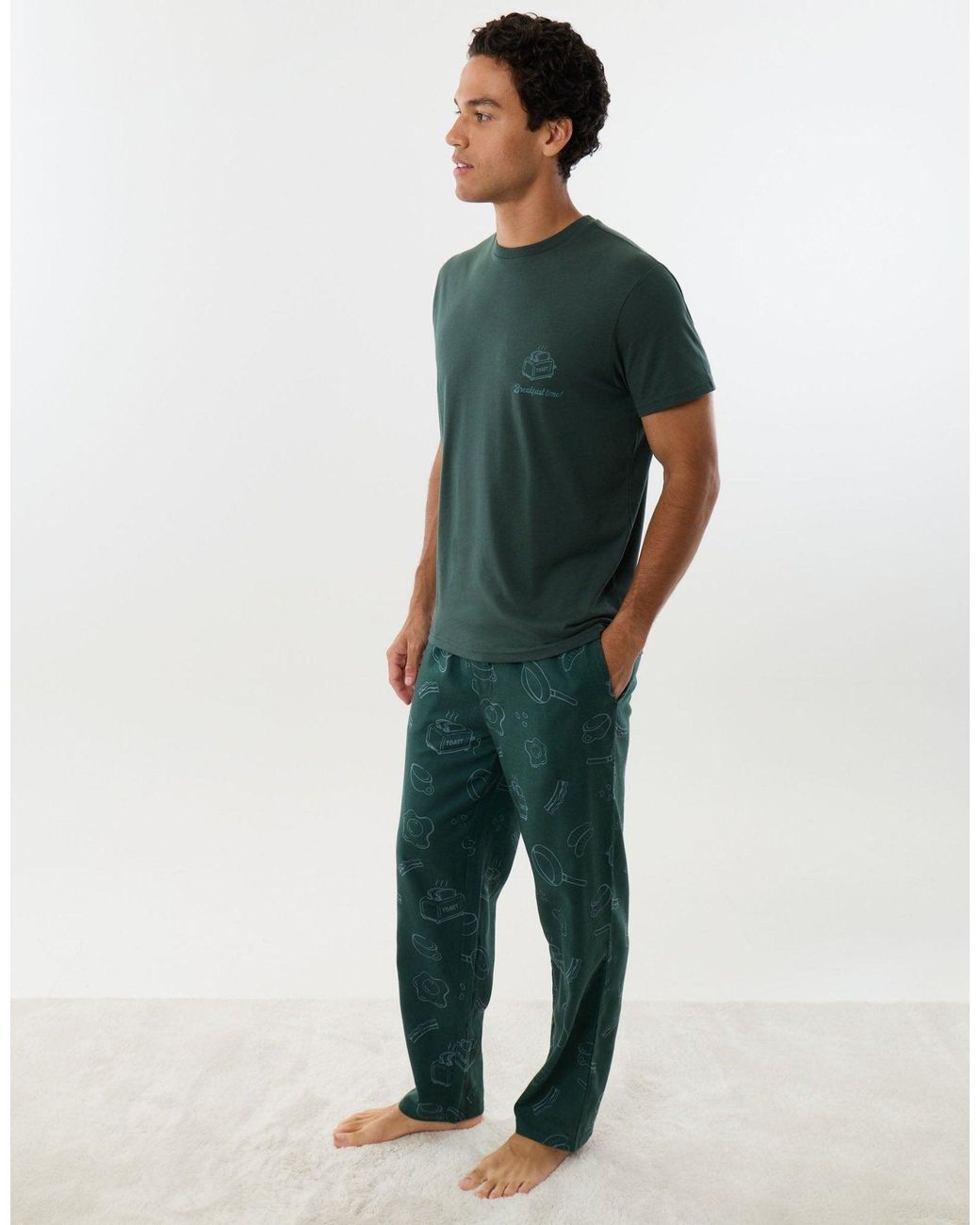 Threadbare Green Breakfast Print Christmas Pyjama Set for men