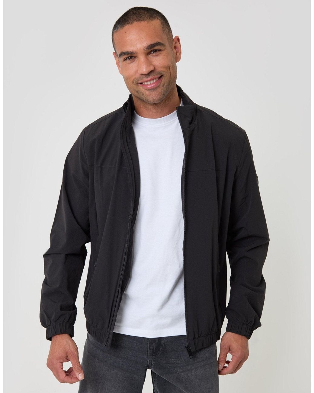 Threadbare Black Showerproof Ripstop Harrington Jacket for men