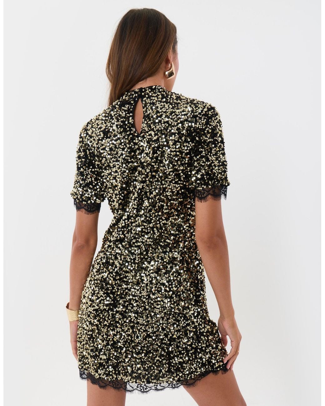 Threadbare Green High Neck Sequin Mini Dress