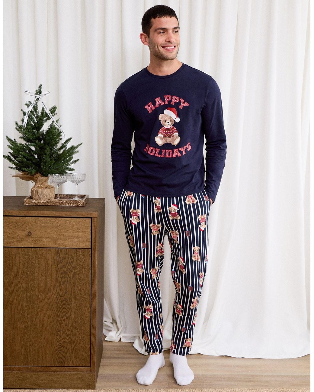 Threadbare Blue Teddy Bear Pyjama Set for men
