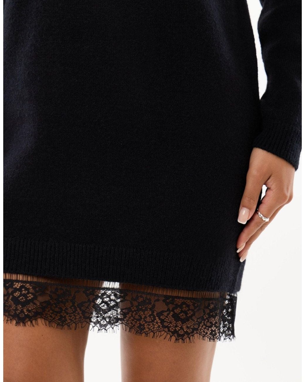 Threadbare Black Lace Trim Hem Mini Jumper Dress