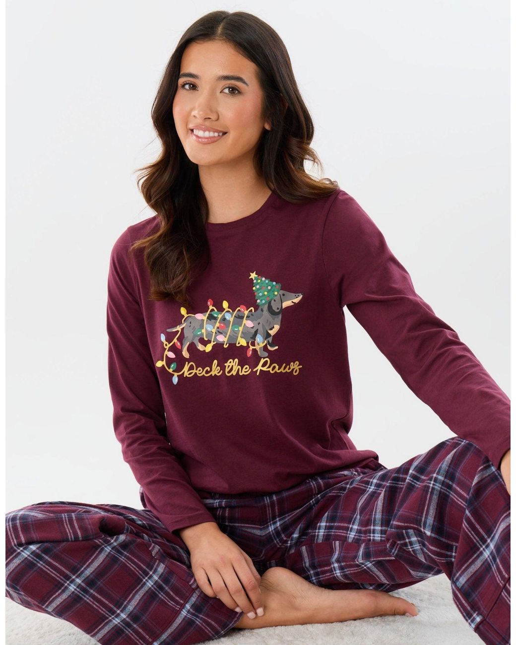Threadbare Red Cotton Deck The Paws Christmas Pyjama Set