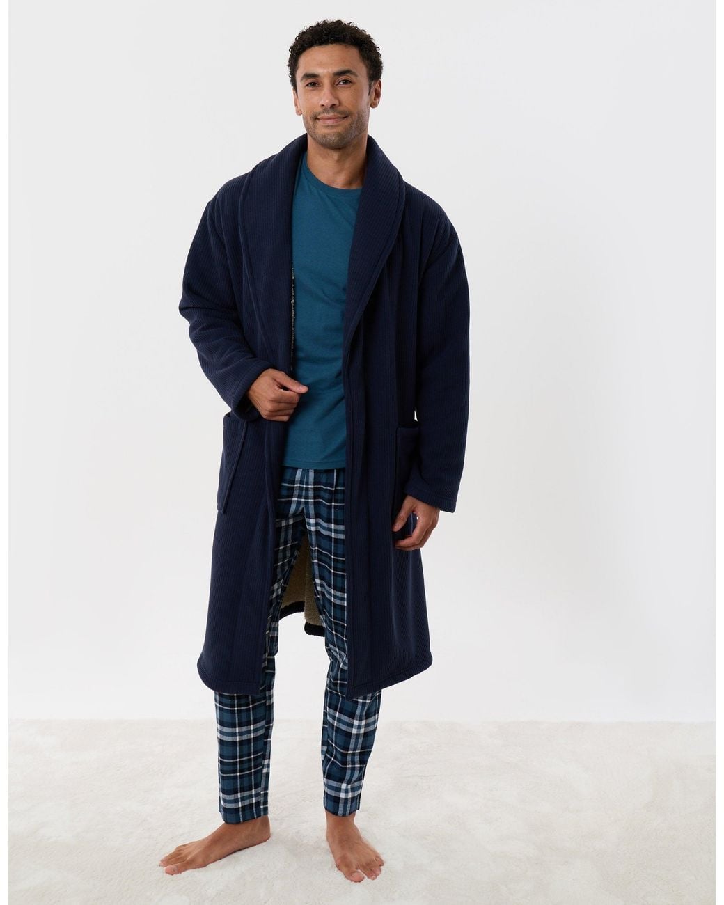 Threadbare Blue Sherpa Lined Dressing Gown for men