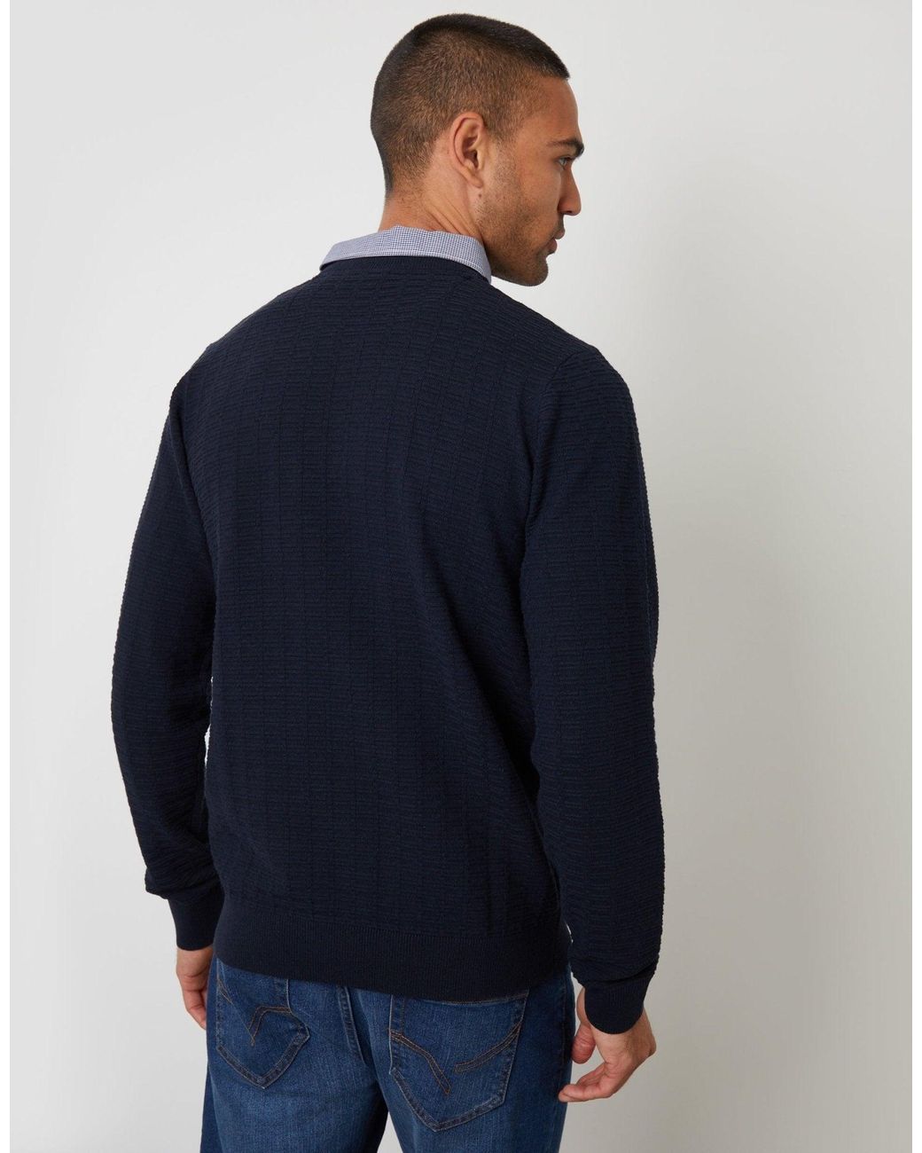 Threadbare Blue Mock Shirt Textured Knitted Jumper for men