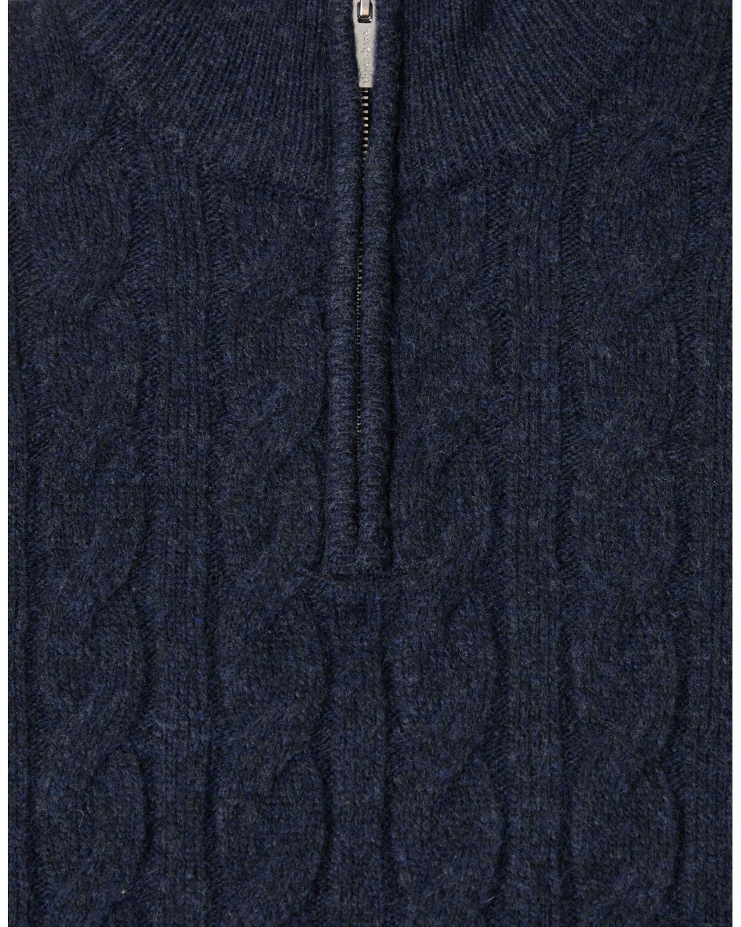 Threadbare Blue Cable Knit Quarter Zip Jumper for men