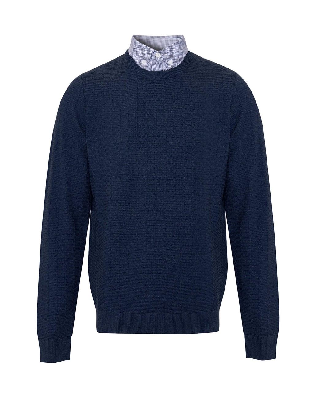 Threadbare Blue Mock Shirt Textured Knitted Jumper for men