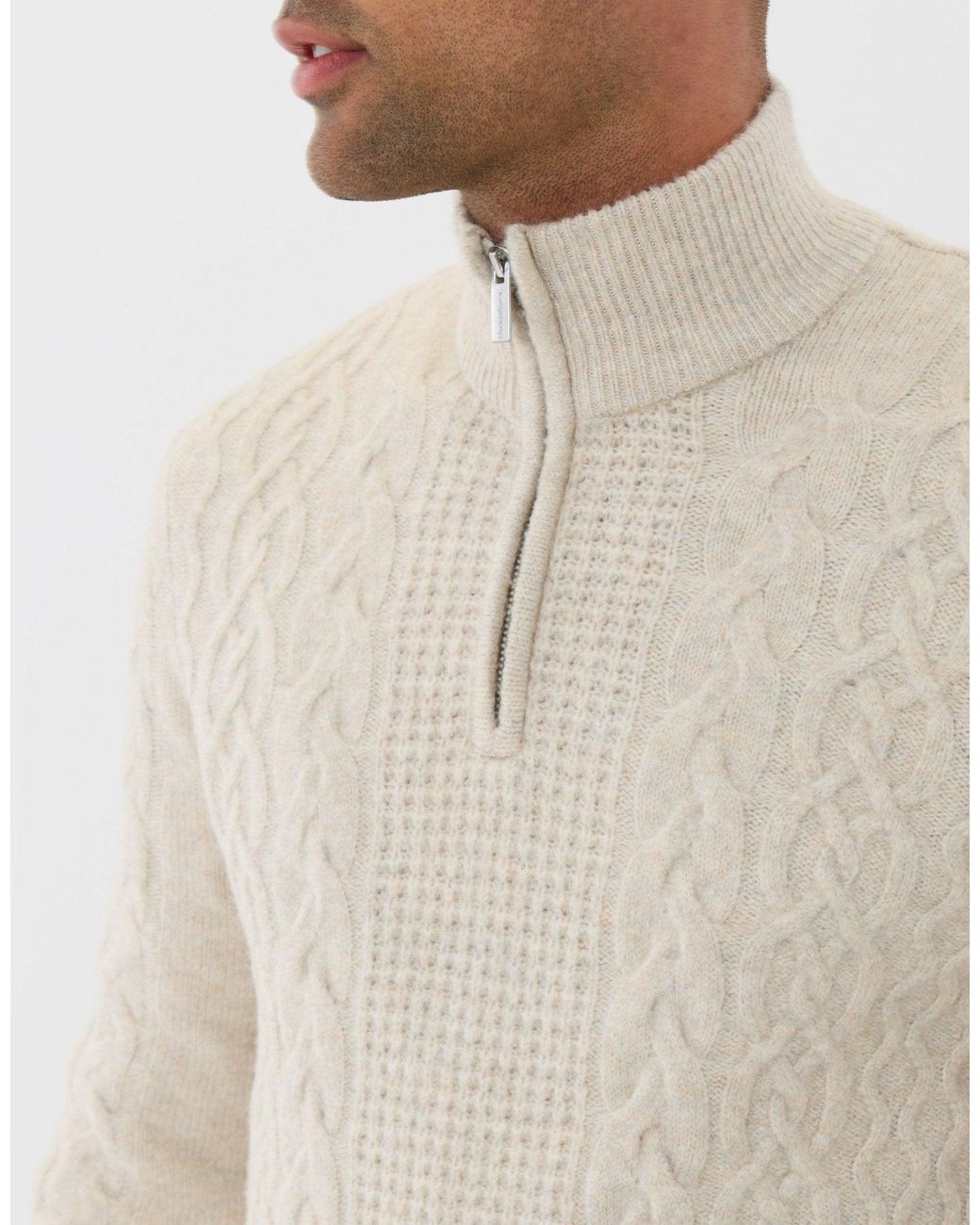 Threadbare Green Cable Knit Quarter Zip Jumper for men