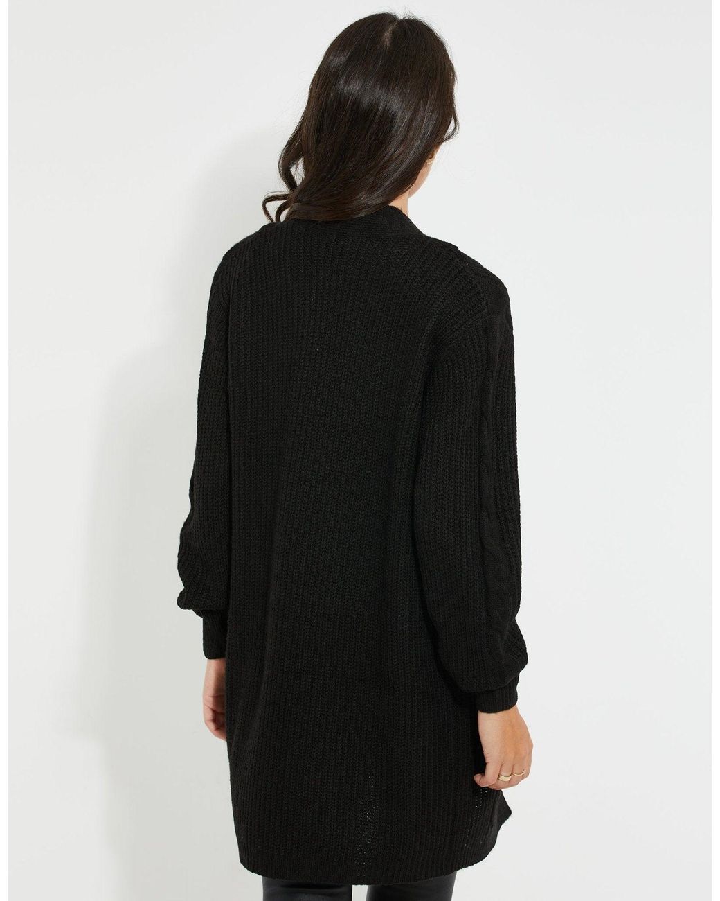 Threadbare Black Petite Cable Knit Cardigan