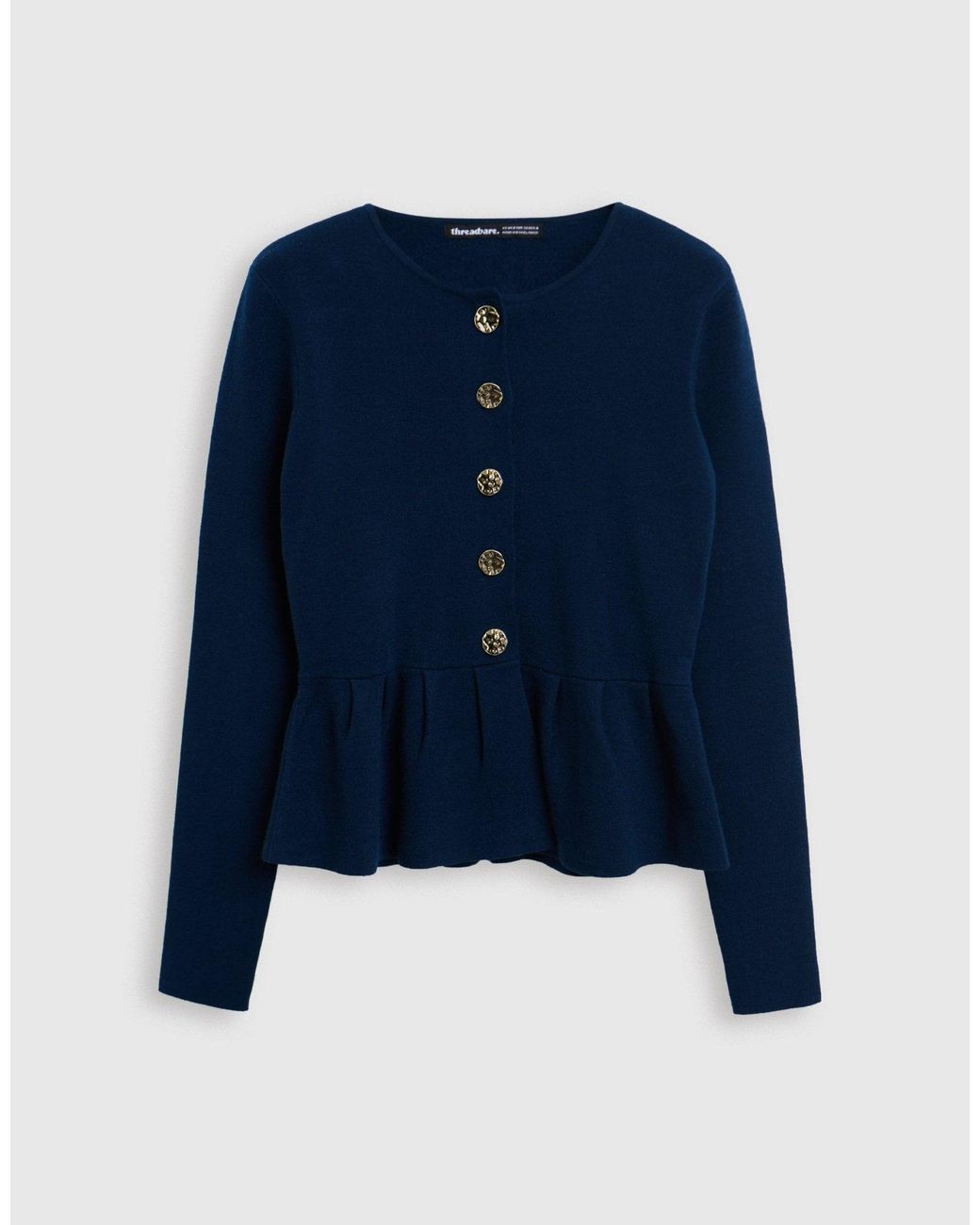 Threadbare Blue Crew Neck Peplum Cardigan