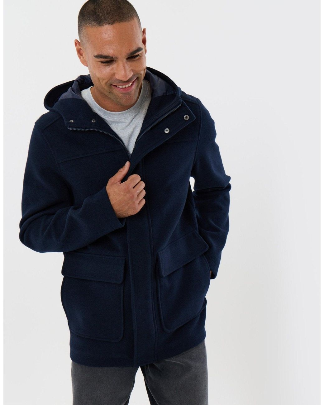 Threadbare Blue Faux Wool Hooded Jacket for men