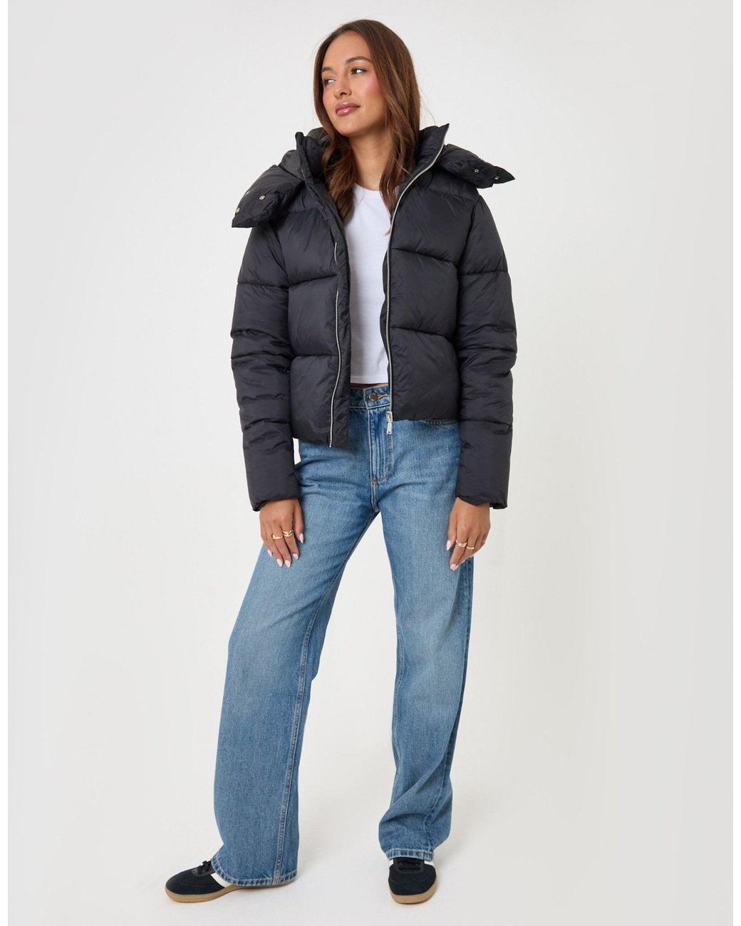 Threadbare Blue Petite Showerproof Funnel Neck Puffer Coat
