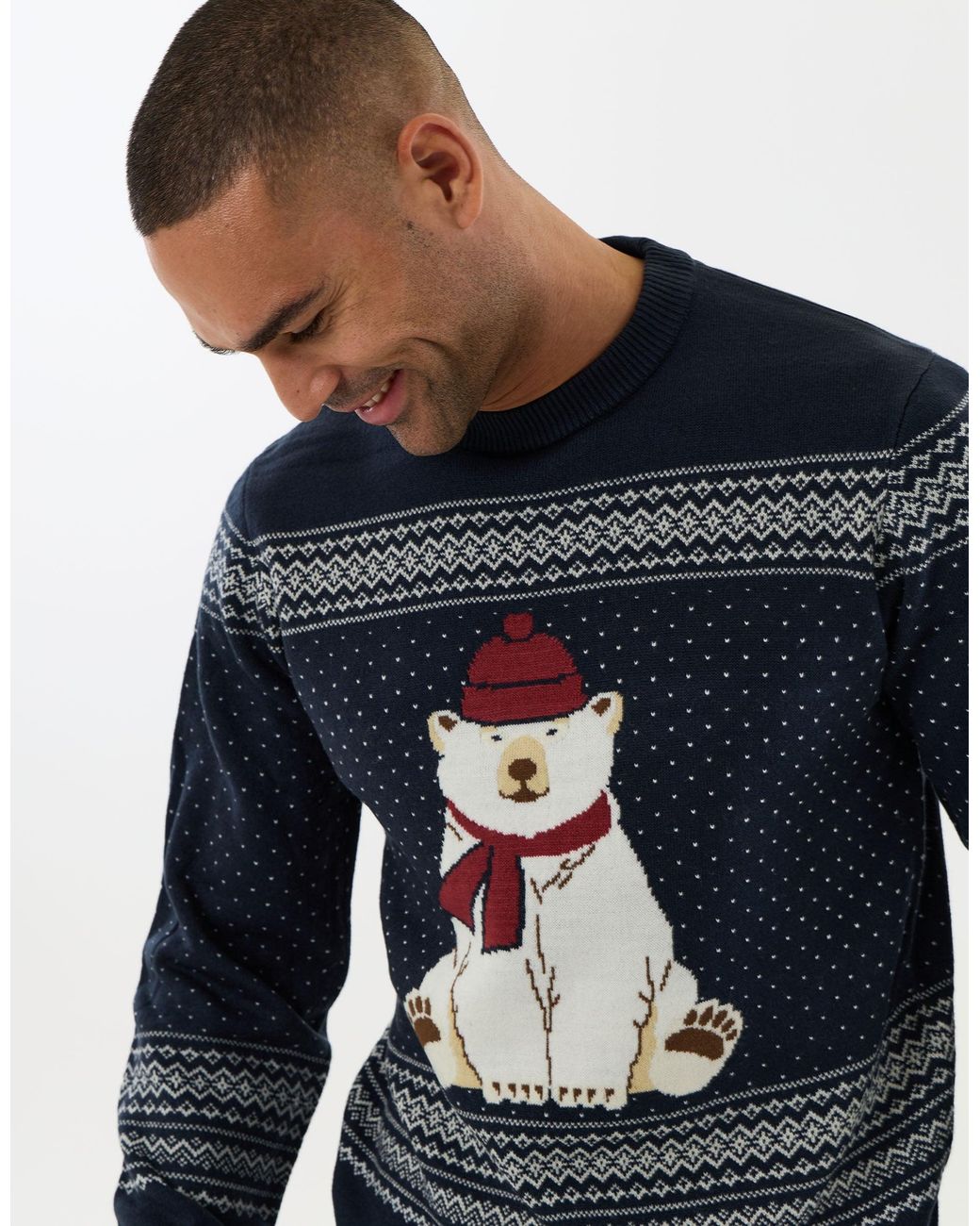 Threadbare Blue Polar Bear Fairisle Christmas Jumper for men