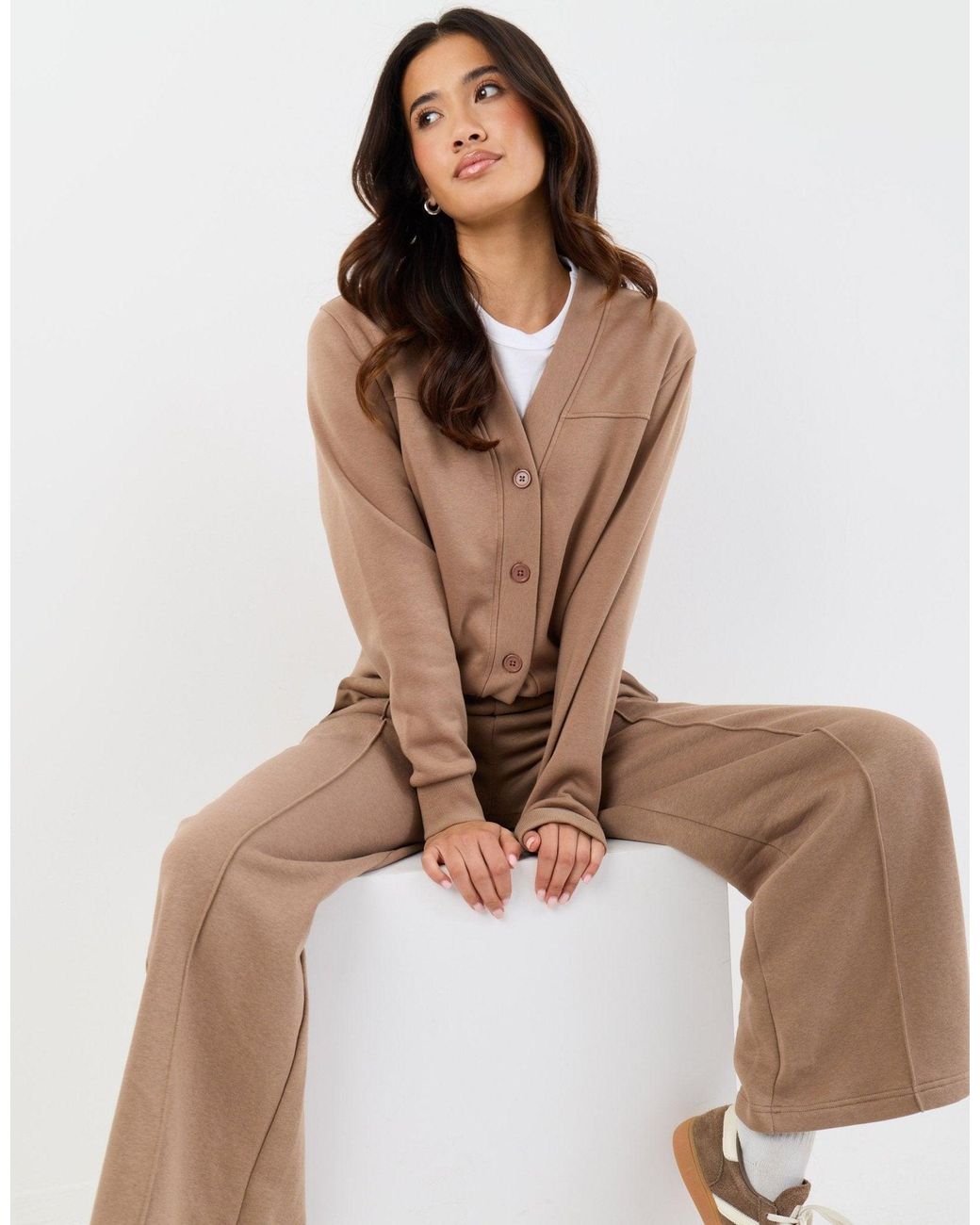 Threadbare Natural Petite Cardigan & Jogger Sweat Set