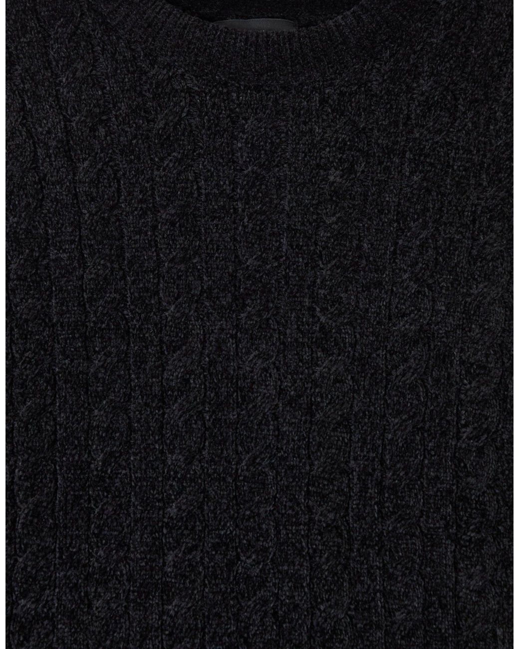 Threadbare Black Fluffy Cable Knit Crew Neck Jumper for men