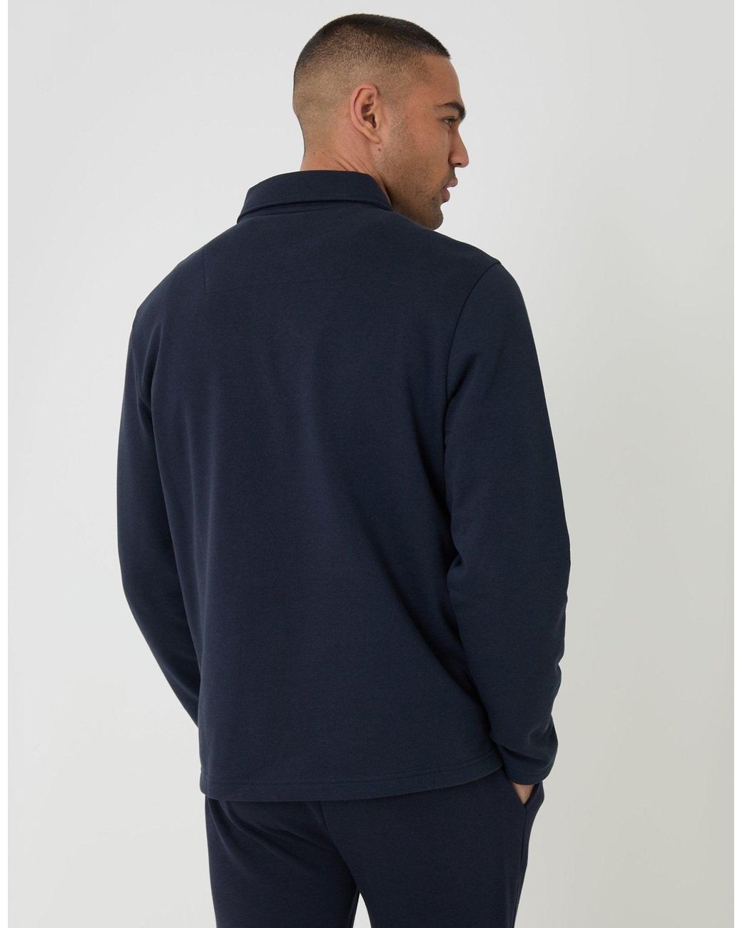 Threadbare Blue Quarter Zip Long Sleeve Polo Sweatshirt for men