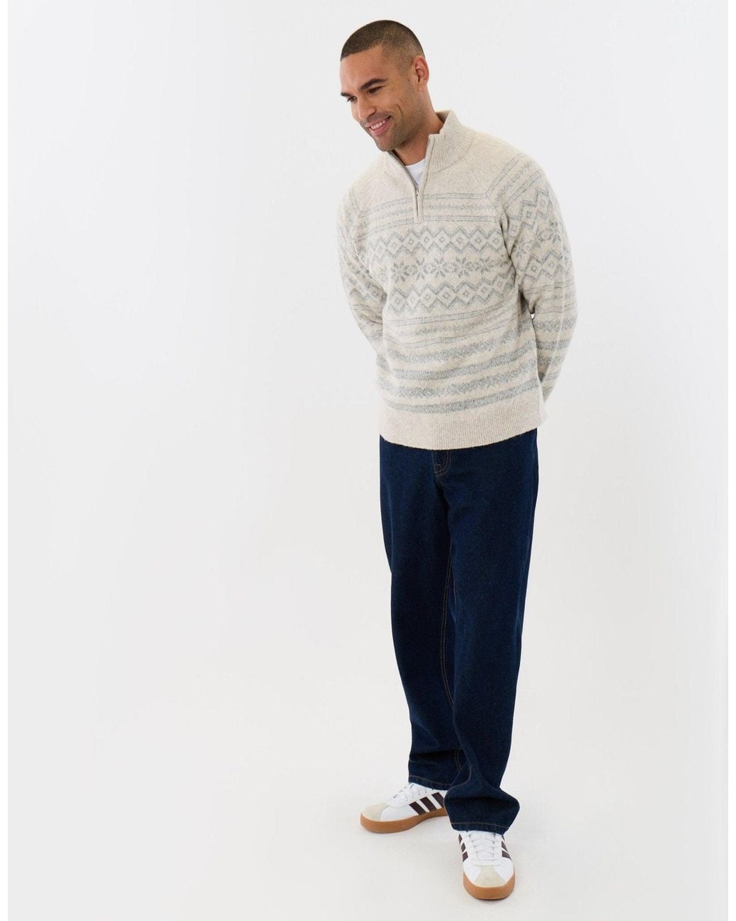 Threadbare Gray Geo Snowflake Quarter Zip Christmas Jumper for men