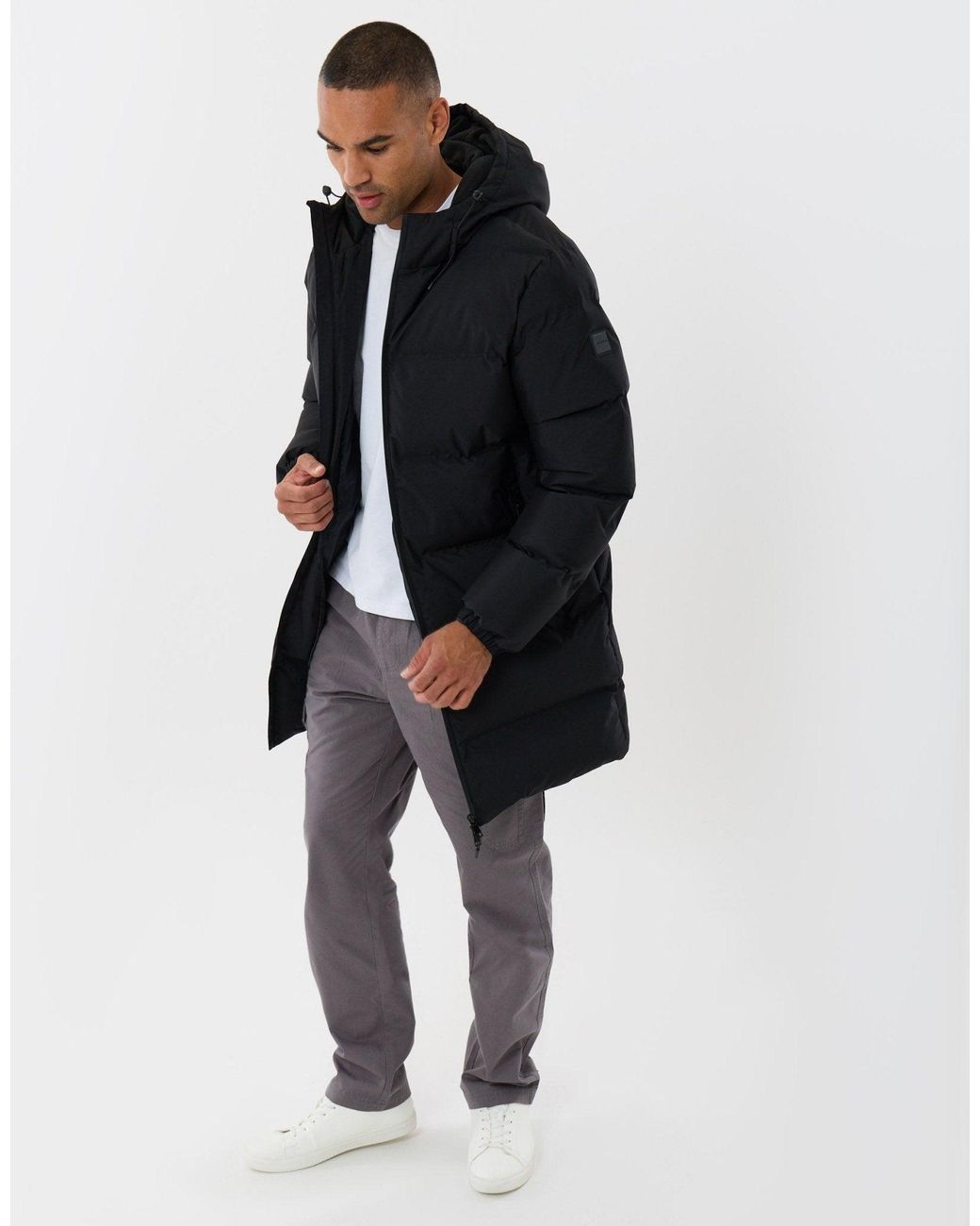 Threadbare Blue Showerproof Longline Puffer Coat for men