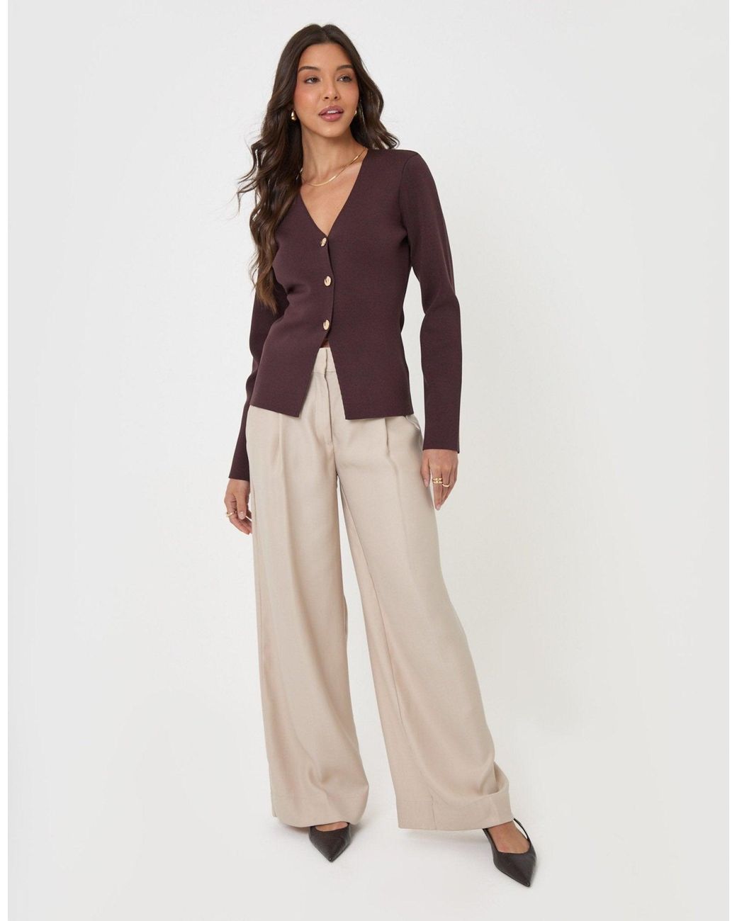 Threadbare Purple Compact Knit V Neck Cardigan
