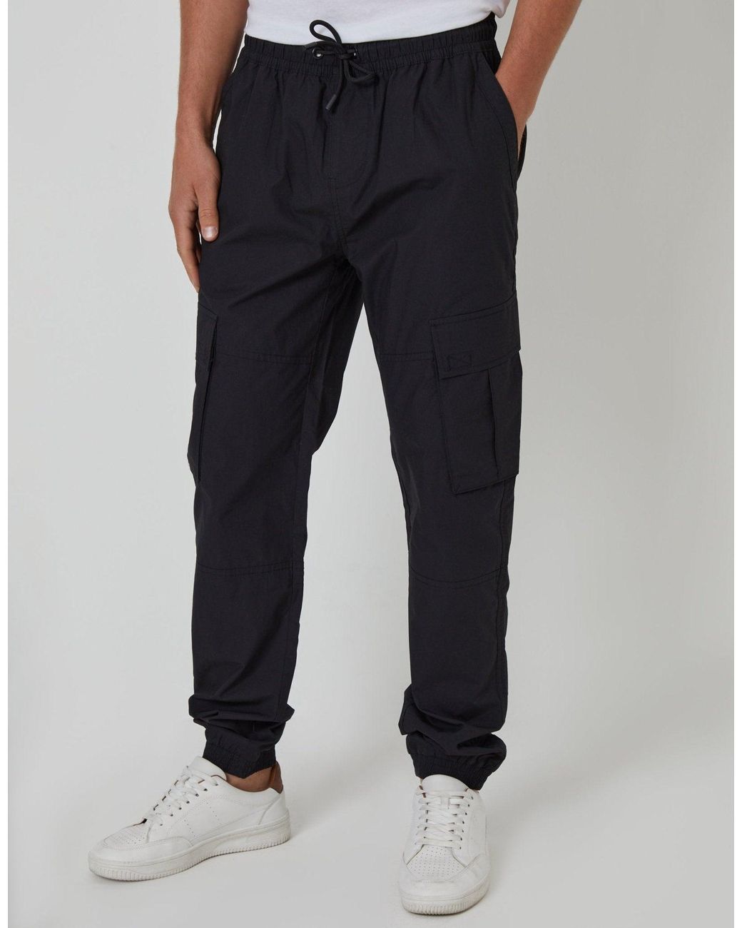 Threadbare Blue Elasticated Waist Cargo Trousers for men