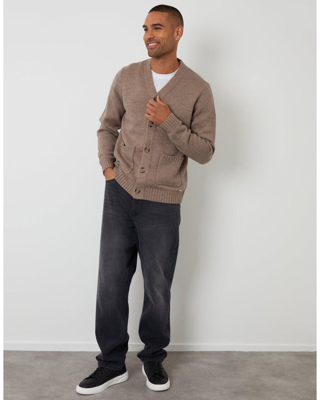 Threadbare Brown Knitted V-Neck Cardigan for men