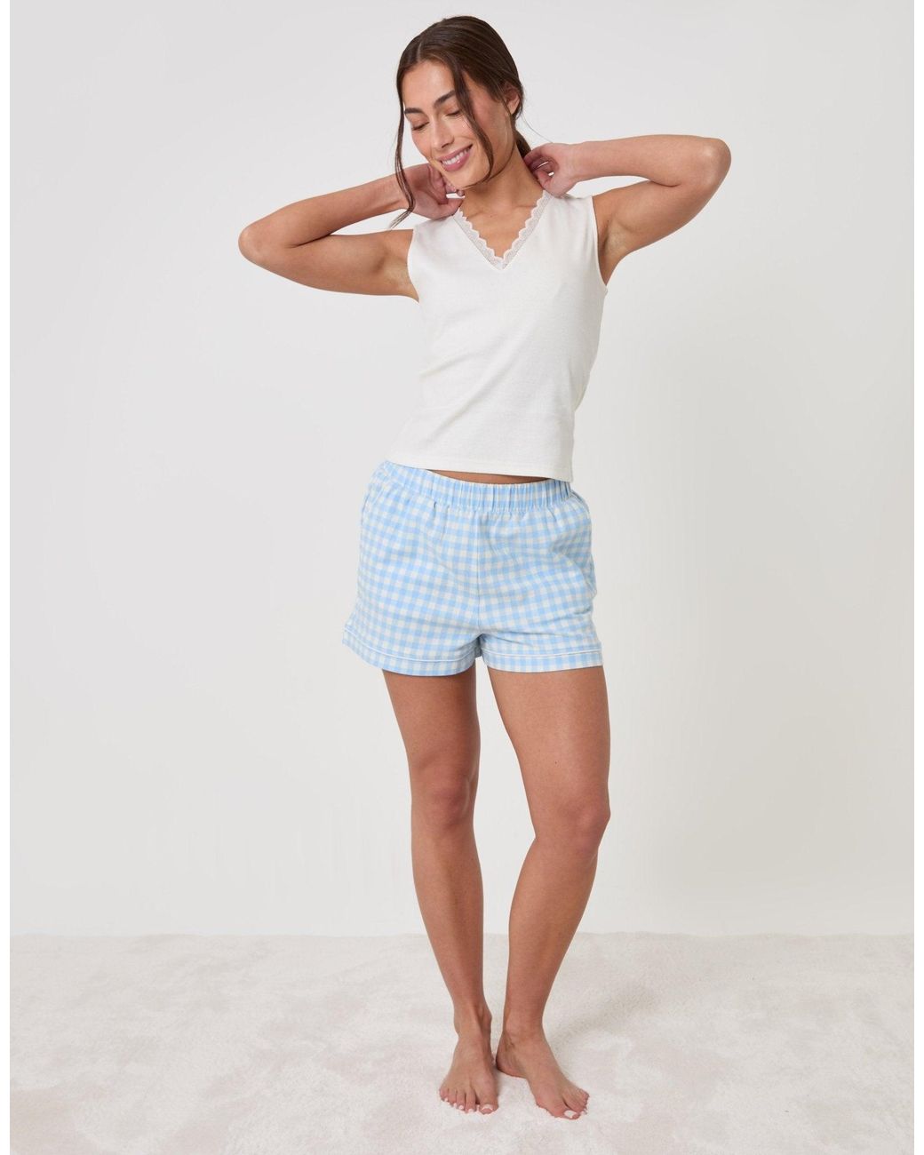 Threadbare White Cotton Vest & Flannel Shorts Pyjama Set