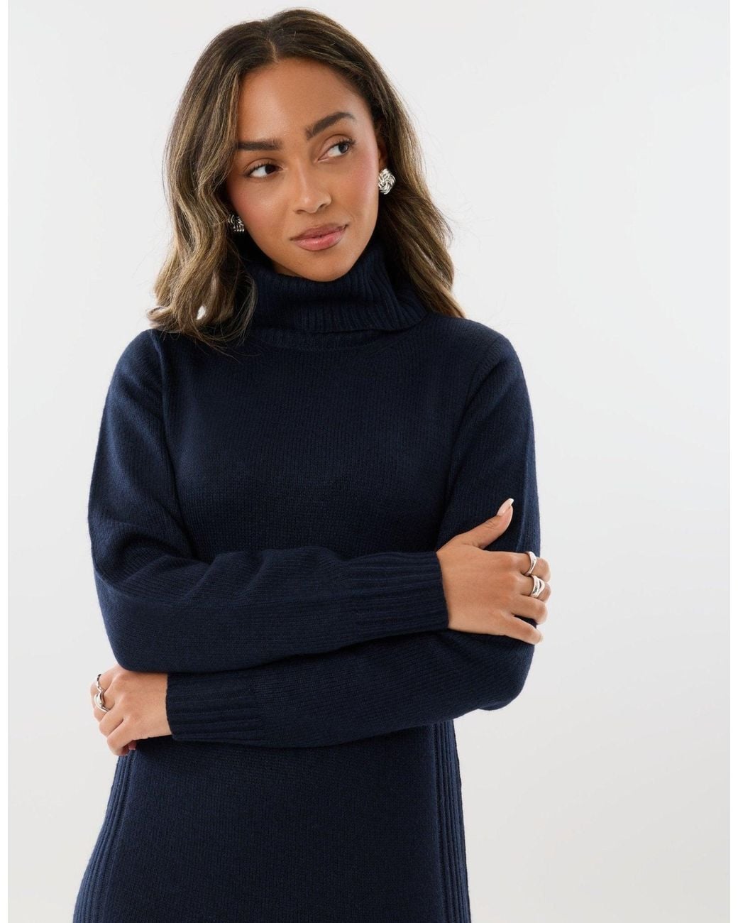 Threadbare Blue Turtle Neck Maxi Jumper Dress