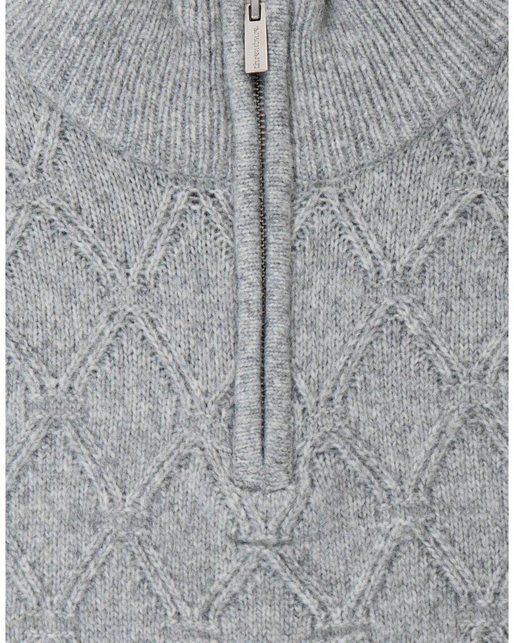 Threadbare Gray Diamond Cable Knit Quarter Zip Jumper for men
