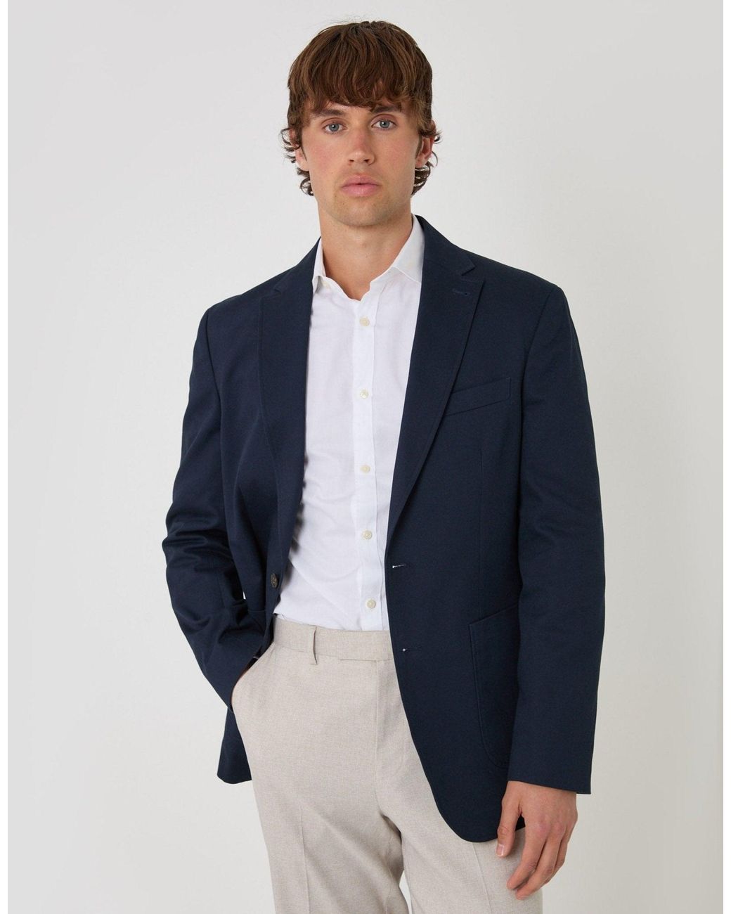 Threadbare Blue Tailored Fit Cotton Blazer for men