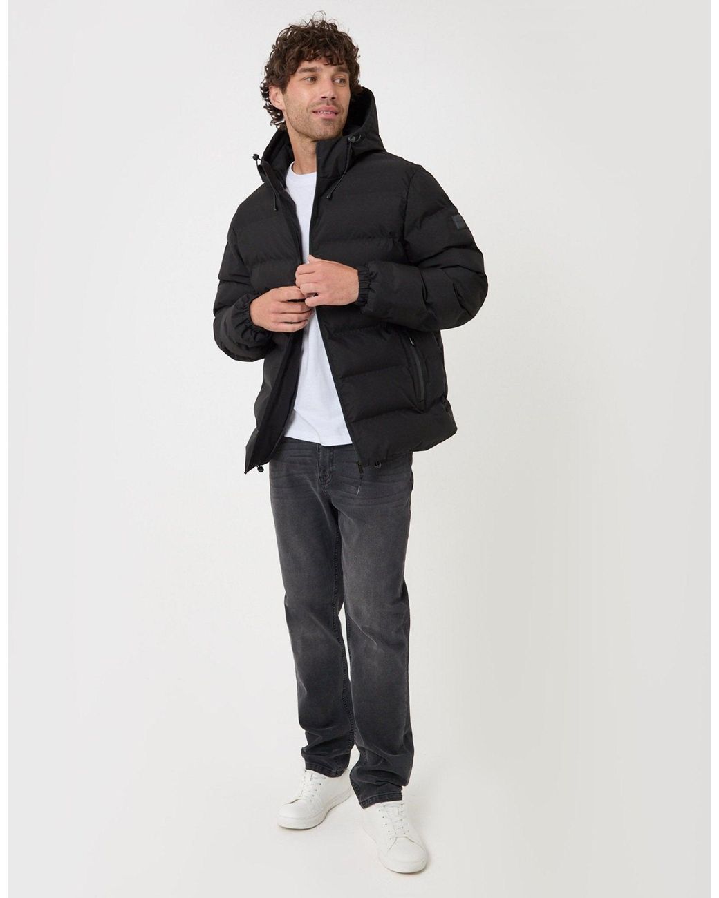 Threadbare Black Wadded Hooded Jacket for men