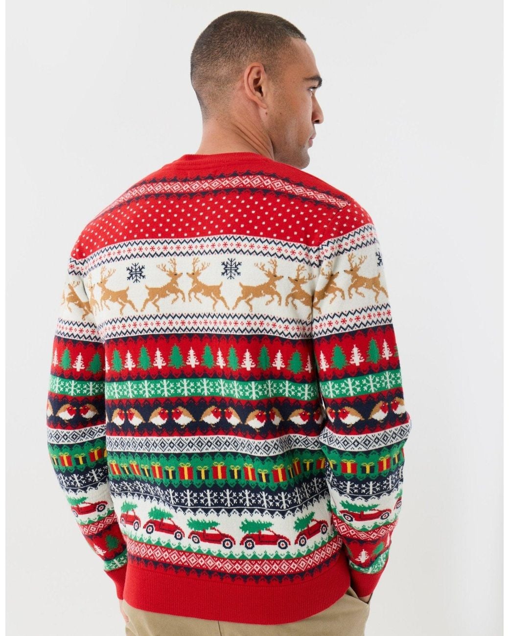 Threadbare Red Festive Fairisle Knitted Christmas Jumper for men